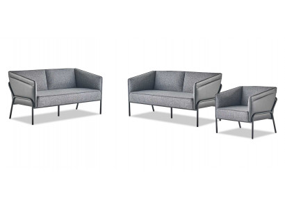 Sitzmöbel Ledersofas Lehnsessel 2-Sitzer Sessel Grau Edelstahl Leder