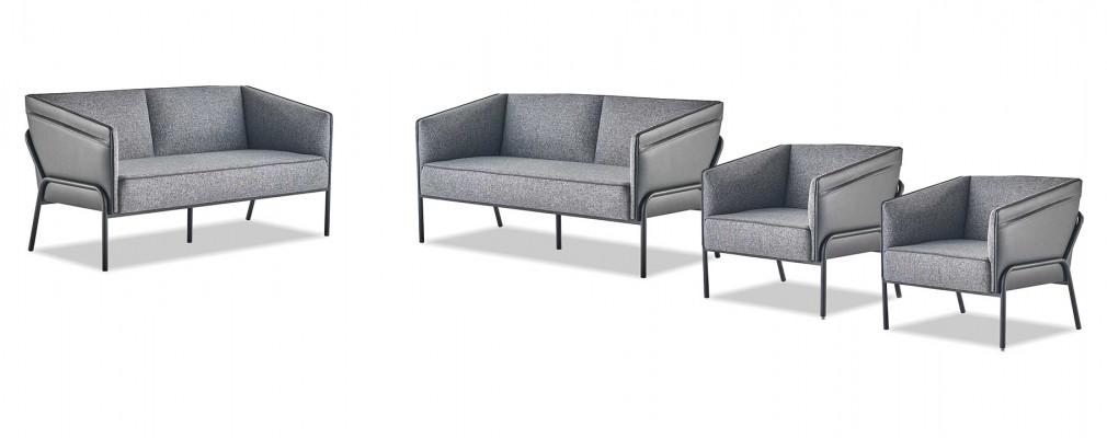 Sofa-Set Grau 2-Sitzer Sessel Sofagarnituren Sofas Textil Leder Edelstahl