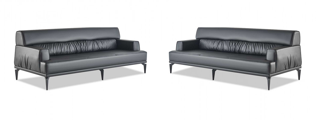 Sofas Leder Sofa-Set Schwarz 3-Sitzer Dreisitzig Ledersofas Couch Modern