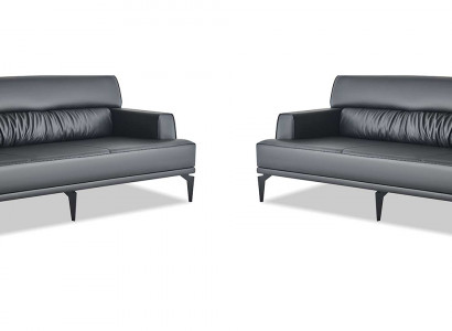 Sofas Leder Sofa-Set Schwarz 3-Sitzer Dreisitzig Ledersofas Couch Modern