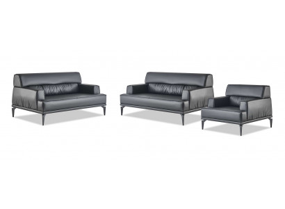 Sitzmöbel Moderner Sofa-Set 2-Sitzer Sessel Schwarz Sofagarnituren Leder