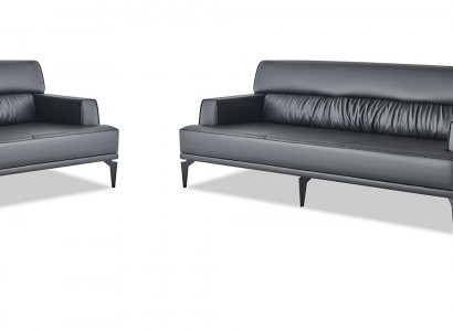 Sofagarnituren Sofa-Set Leder 3-Sitzer Sessel Schwarz Ledersofas Modern