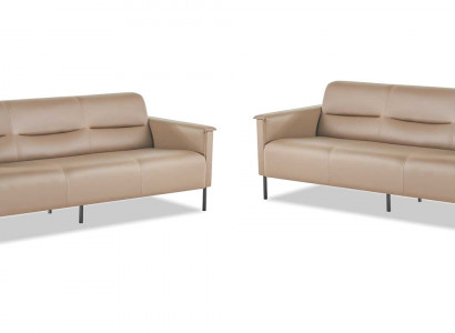 Ledersofas 3-Sitzer Edelstahl Beige Modern Edelstahl Couch Leder Holz