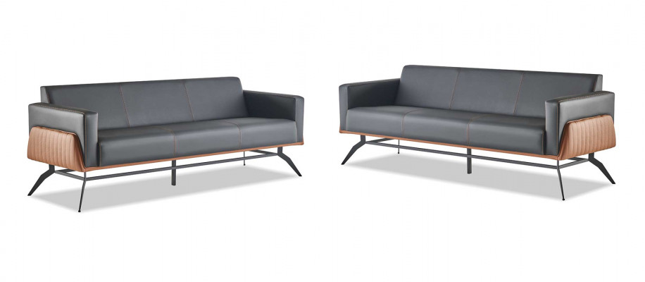Sofa-Set Schwarz Braun 3-Sitzer Komplett Ledersofas Modern Edelstahl
