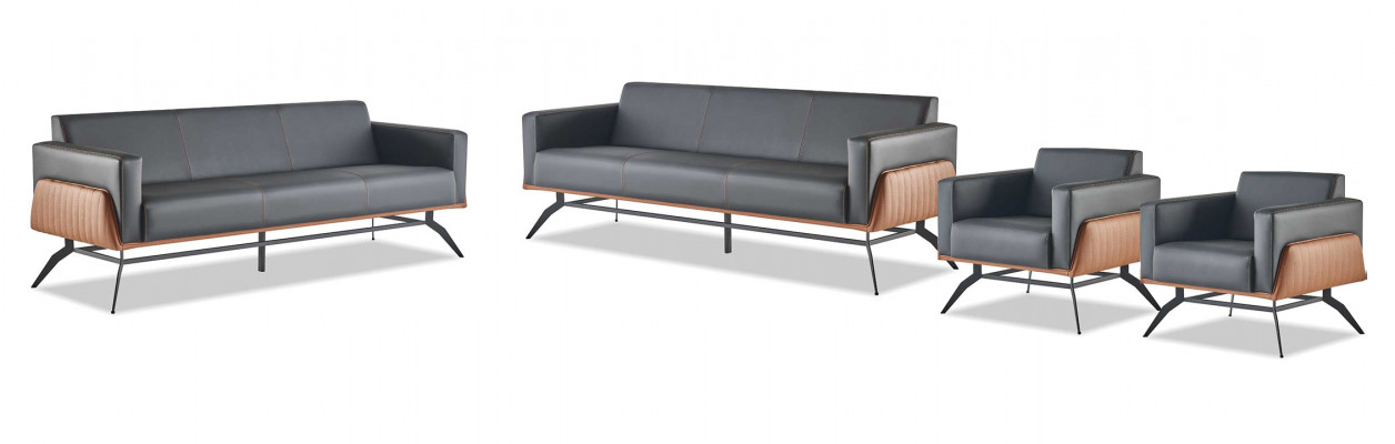 Moderner Ledersofa-Set 3-Sitzer Sessel Schwarz Braun Sofa-Set Couch Leder