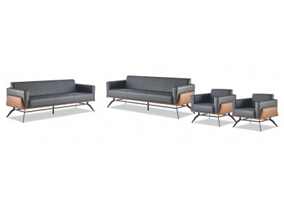 Moderner Ledersofa-Set 3-Sitzer Sessel Schwarz Braun Sofa-Set Couch Leder