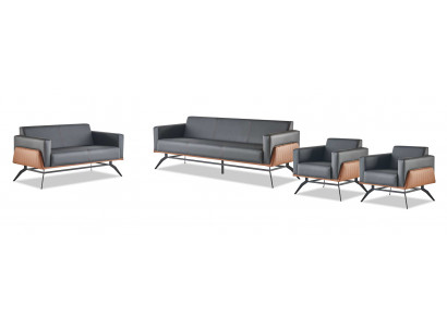 Ledersofas Schwarz Braun Sofa-Set 3-Sitzer 2-Sitzer Sessel Couch Komplett