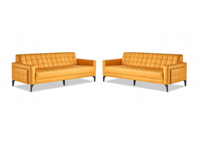 Sofa-Set Gelb 3-Sitzer Sofas Chesterfield Ledersofas Modern Leder Edelstahl