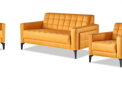 Sitzmöbel Chesterfiedl Gelb 2-Sitzer Sessel Ledersofas Modern Edelstahl