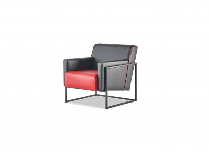 Lehnsessel Schwarz Rot Sessel Leder Modern Edelstahl Holz 1-Sitzer
