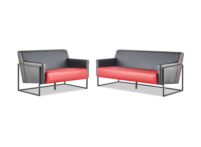 Sitzmöbel-Set 3-Sitzer 2-Sitzer Sofas Schwarz Rot Ledersofas Leder Set