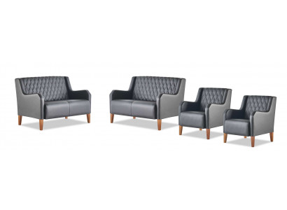 Komplett Ledersofas Couch Sitzmöbel 2-Sitzer Sessel Schwarz Modern Set
