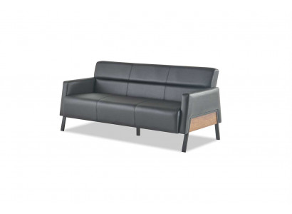 Ledesofa Sofa Schwarz 3-Sitzer Dreisitzig Leder Modern Holz Edelstahl