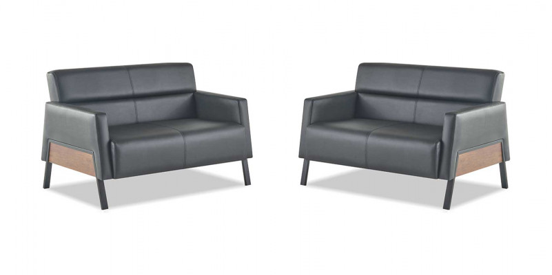Ledersofas-Set 2-Sitzer Schwarz Couch Modern Leder Edelstahl Holz Weich