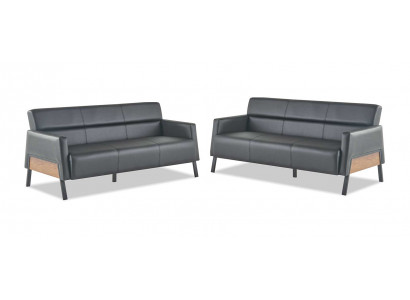 Ledersofas Sofa-Set 3-Sitzer Schwarz Modern Leder Edelstahl Couch Holz