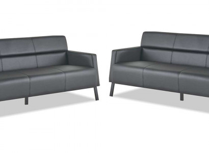 Ledersofas Sofa-Set 3-Sitzer Schwarz Modern Leder Edelstahl Couch Holz