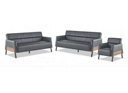 Sofas 3-Sitzer Sessel Schwarz Modern Sitzmöbel Sofa-Set Ledersofas Holz