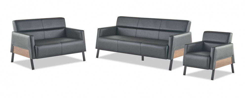 Ledersofas-Set Schwarz Leder Modern 3-Sitzer 2-Sitzer Sessel Sitzmöbel