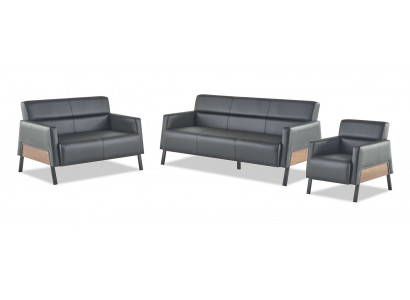 Ledersofas-Set Schwarz Leder Modern 3-Sitzer 2-Sitzer Sessel Sitzmöbel