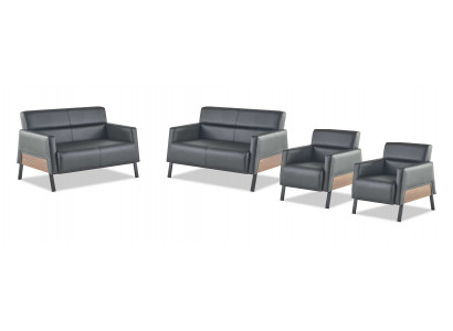 Sitzmöbel Leder Set Ledersofa 2-Sitzer Sessel Modern Schwarz Edelstahl