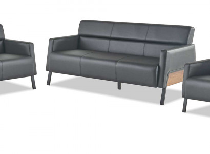 Sofa-Set 3-Sitzer 2x Sessel Schwarz Ledersofas Modern Leder Holz Weich