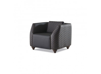 Sessel Schwarz Lehnsessel Modern Polster Leder Kissen 1-Sitzer Holz