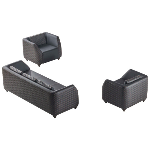 Ledersofas 3-Sitzer Sessel Schwarz Komplett Couch Modern Polster Kissen