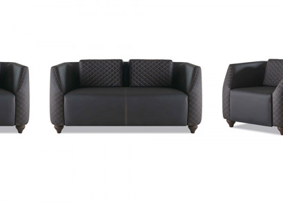Sofa-Set Ledersofas 2-Sitzer 2x Sessel Schwarz Sitzmöbel Modern Lehnsessel