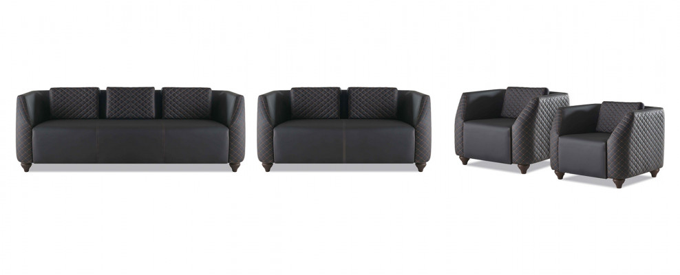 Sofagarnituren 3-Sitzer 2-Sitzer Sessel Schwarz Ledersofas Polster Couch