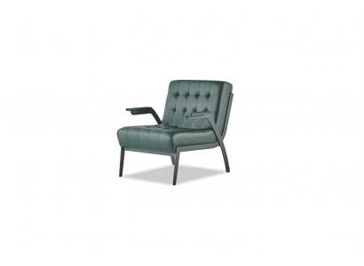 Sessel Grün Modern Design Edelstahl Leder Chesterfield Vielseitig Holz