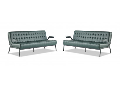 Sofas Ledersofas-Set 3-Sitzer Grün Sitzmöbel Modern Chesterfield Edelstahl