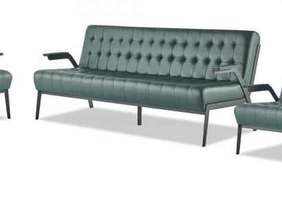 Ledersofas Grün Leder Chesterfield Set 3-Sitzer 2-Sitzer Sessel Edelstahl