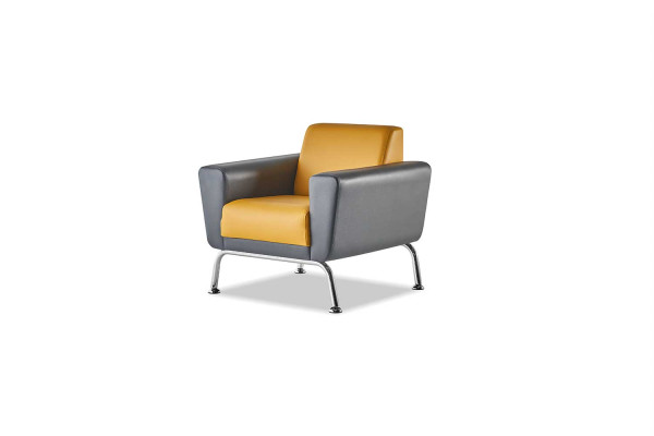 Sitzmöbel-Set Leder Lehnsessel Grau Gelb Edelstahl Sessel Modern Holz