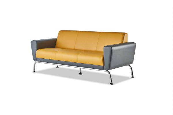 Ledersofas Gelb Grau Sofagarnitur Sofas-Set 3-Sitzer 2-Sitzer Sessel