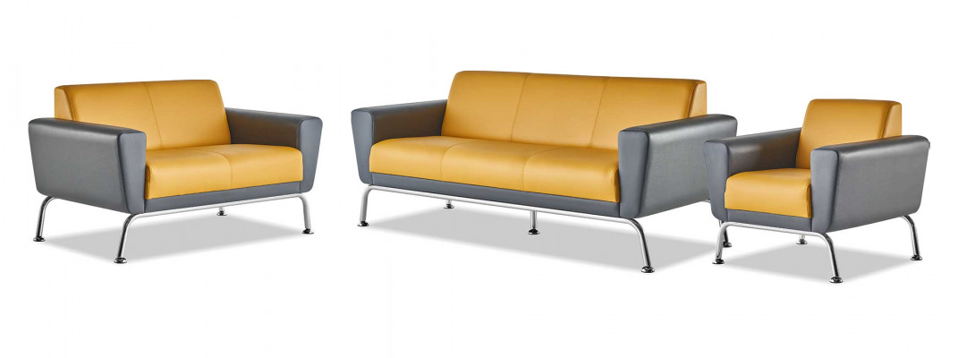 Ledersofas Gelb Grau Sofagarnitur Sofas-Set 3-Sitzer 2-Sitzer Sessel