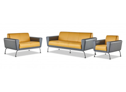 Ledersofas Gelb Grau Sofagarnitur Sofas-Set 3-Sitzer 2-Sitzer Sessel