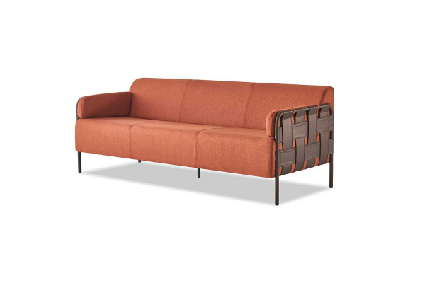 Ledersofas-Set Modern Komplett Sofas 3-Sitzer Sessel Orange Edelstahl