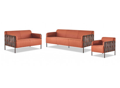 Komplett 3-Sitzer 2-Sitzer Sessel Sofa-Set Orange Sofagarnituren Sofas