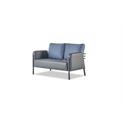 Ledesofa Polster 2-Sitzer Grau Blau Edelstahl Modern Kissen Sofa Couch