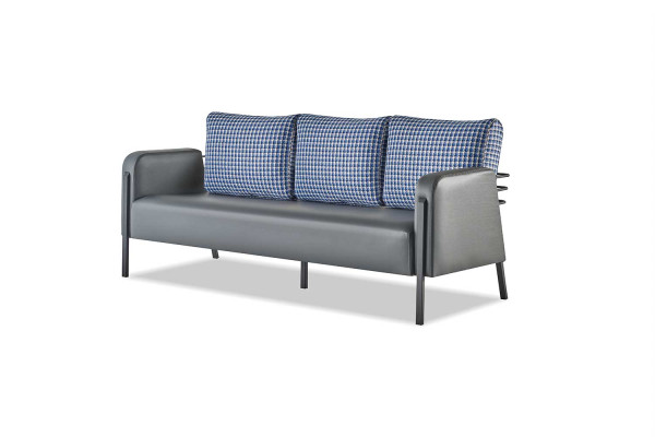 Sitzmöbel Set 3-Sitzer 2-Sitzer Grau Blau Polster Modern Leder Textil
