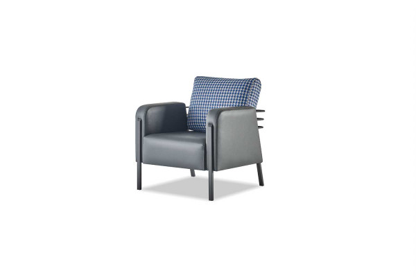Komplett Ledersofa Set 2-Sitzer Sessel Modern Grau Blau Leder Textil