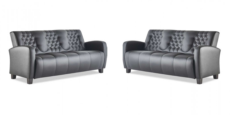 Chesterfield Couch 3-Sitzer Sofas Sofa-Set Modern Ledersofas Holz Knöpfe