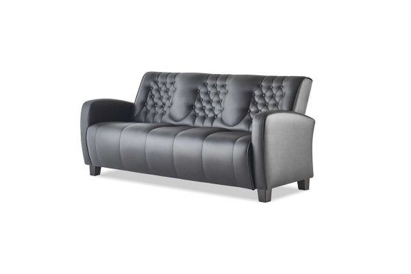 Komplett 3-Sitzer 2-Sitzer Sessel Schwarz Chesterfield Ledersofa-Set Sofas