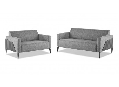 Sofa-Set Sofagarnitur 3-Sitzer 2-Sitzer Grau Leder Modern Couch Textil