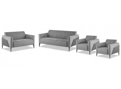 Sofagarnitu Set 3-Sitzer 2-Sitzer Sessel Grau Textil Edelstahl Holz Modern