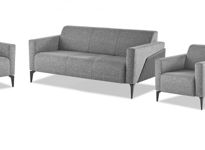 Sofagarnitu Set 3-Sitzer 2-Sitzer Sessel Grau Textil Edelstahl Holz Modern