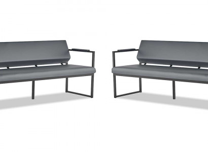 Ledersofas Set 3-Sitzer Schwarz Edelstahl Leder Modern Sofa-Set Couch