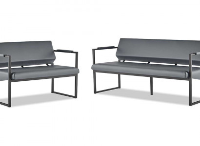 Ledersofas Set 3-Sitzer 2-Sitzer Schwarz Leder Modern Edelstahl Couch