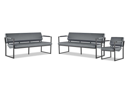 Komplett Büro Set Sofas 2-Sitzer Sessel Schwarz Ledersofas Modern Leder