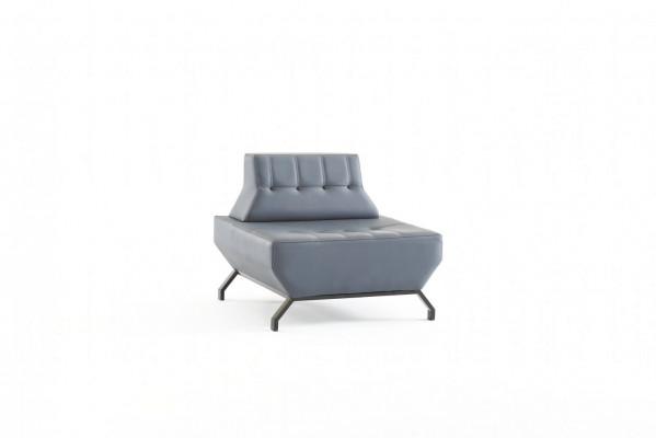 Sessel Leder Edeltstahl Art Deco Knöpfe Lehnsessel Grau Chesterfield